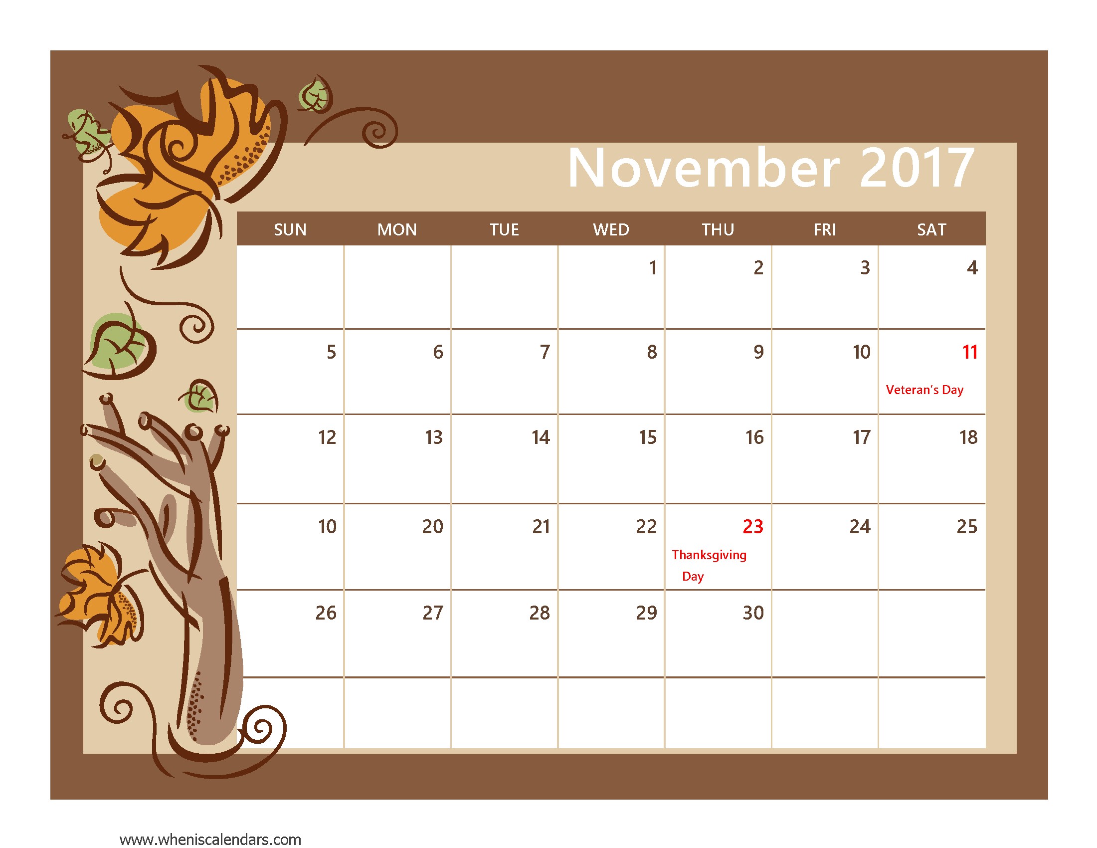 november 2017 calendar with holidays 2364