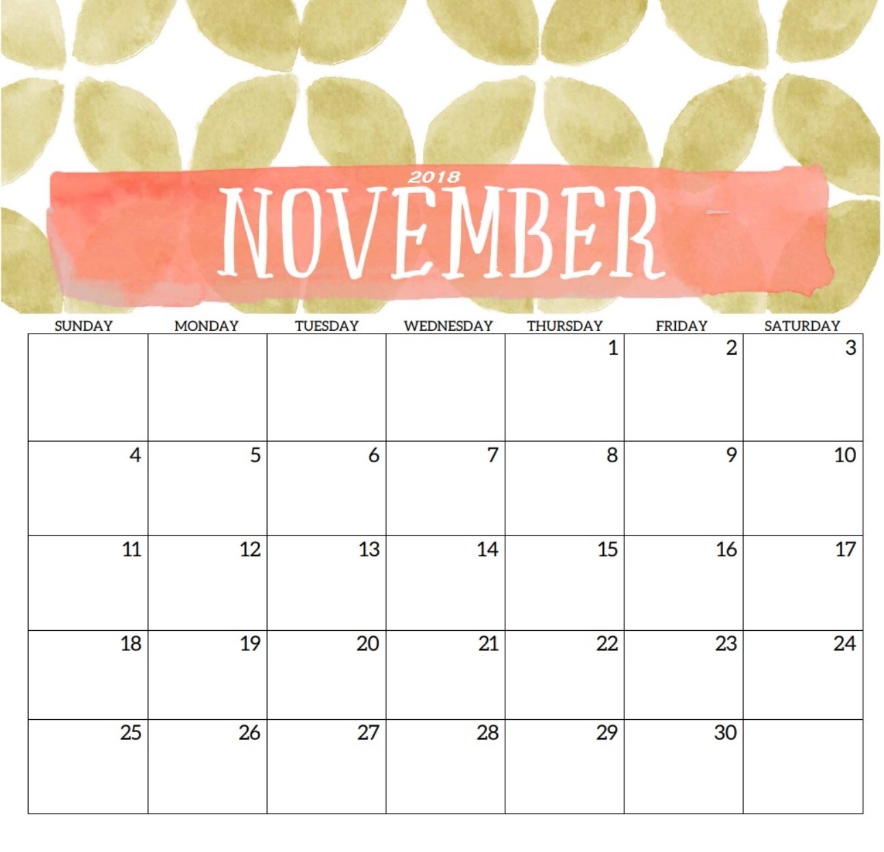 november 2018 calendar