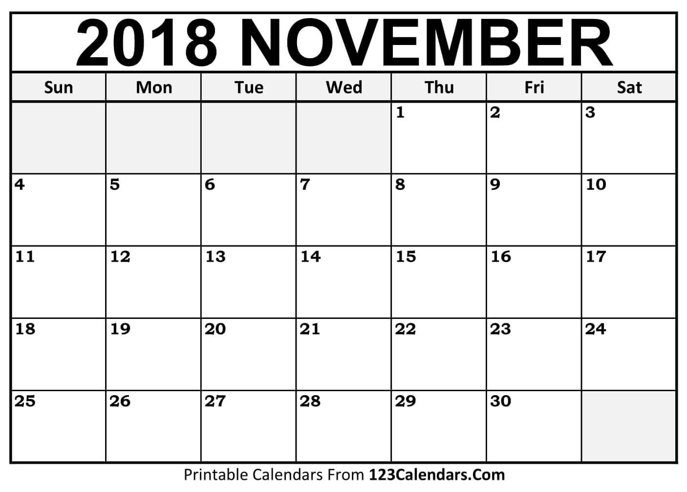 november 2018 calendar printable