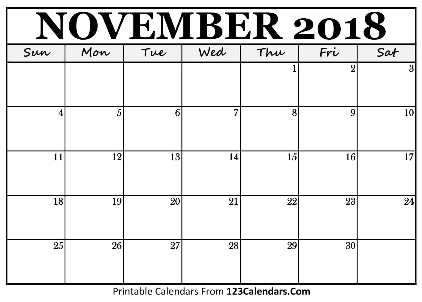 november 2018 calendar printable