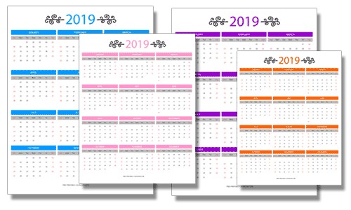 2019 free printable calendars