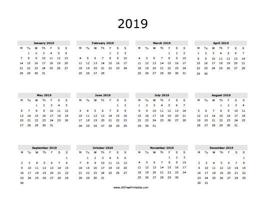 2019 year at a glance printable calendar yearly calendar 2019 yearly calendar 2019 free printable