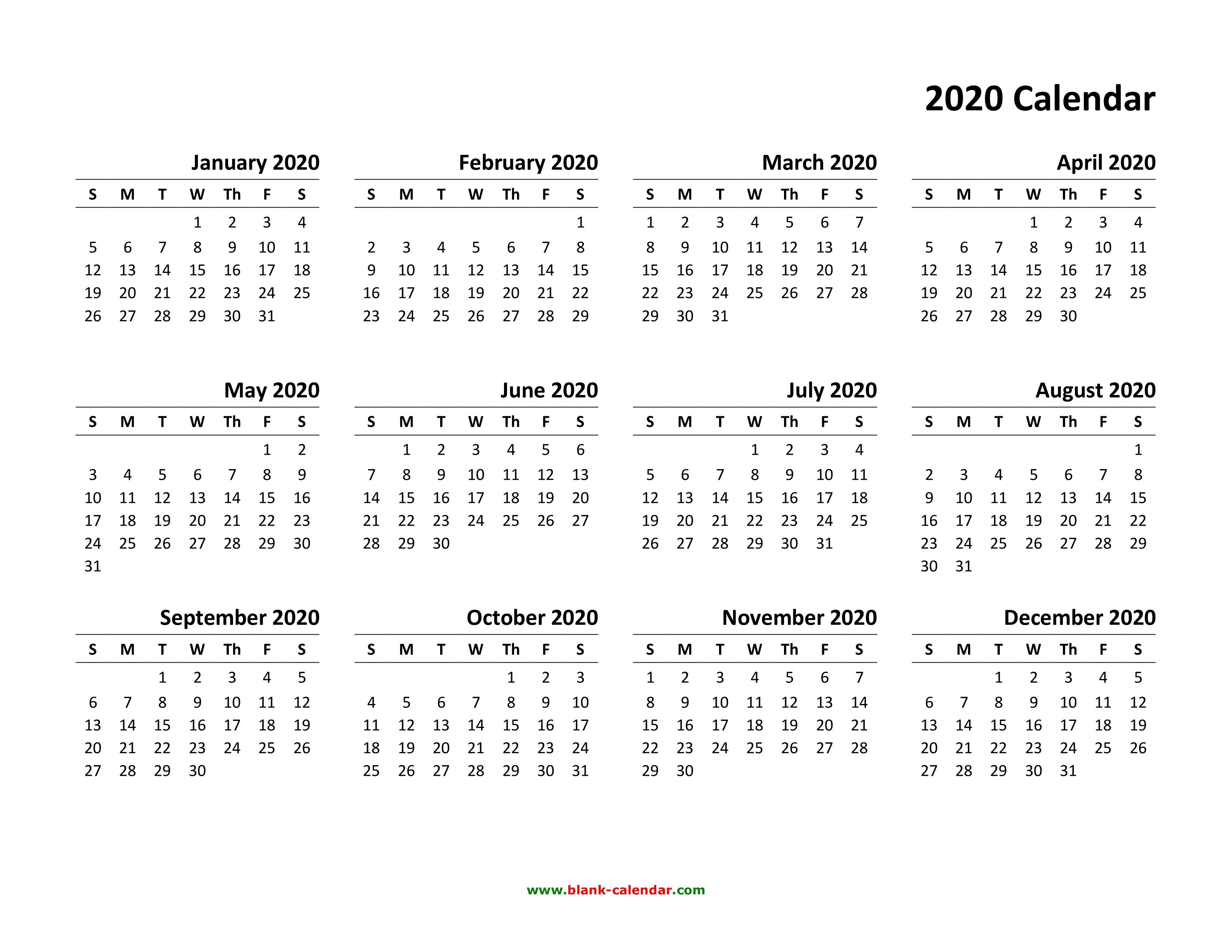 Weekly Calendar Printable 2020 Yearly Calendar 2020