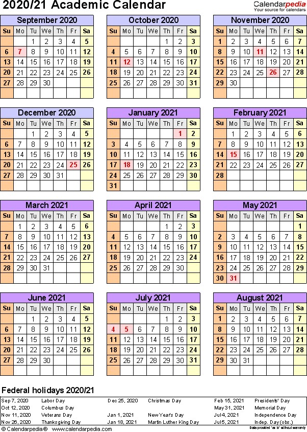 academic calendar 2020 2021 pdf templates