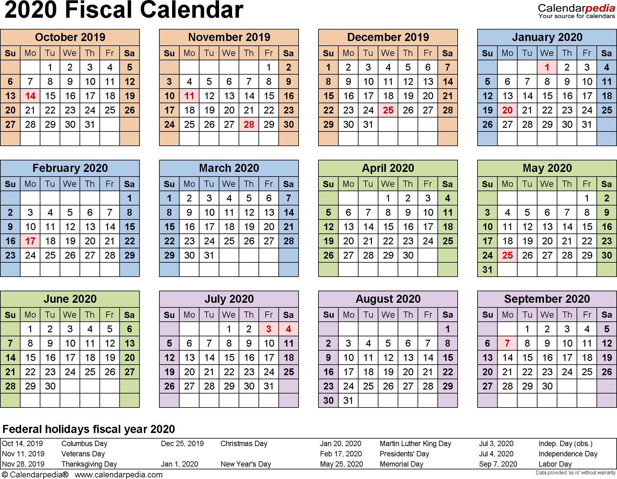 fiscal calendar 2020 excel templates