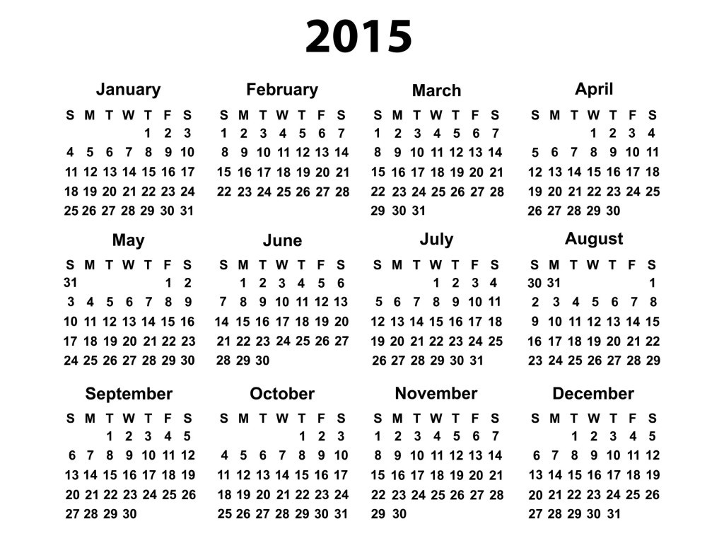 free printable yearly calendar 2015