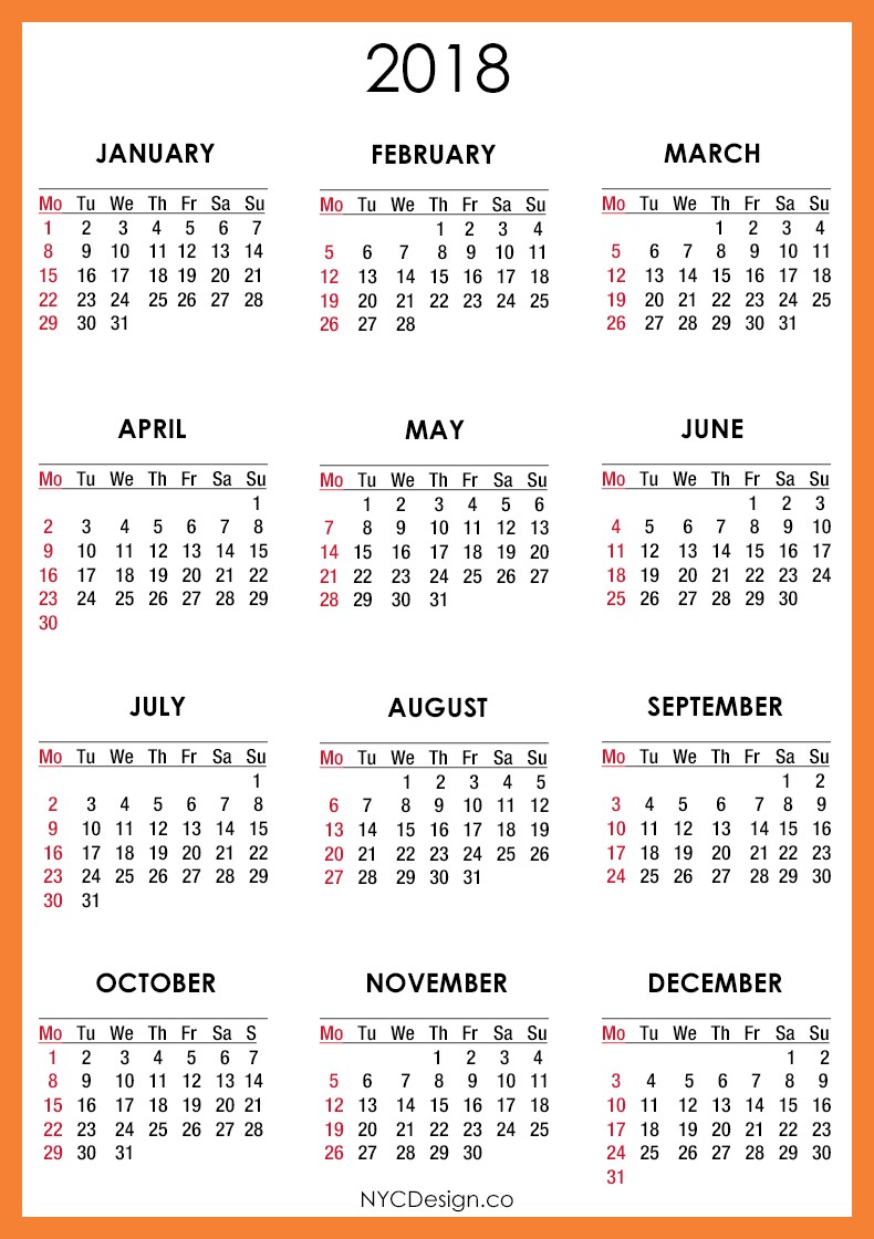 2018 calendar printable 1438