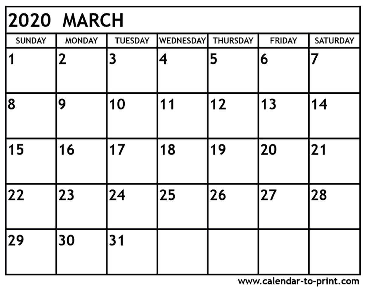 march 2020 calendar