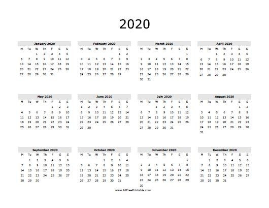 2020 Calendars Free Printable 2020 Calendar Free Printable Allfreeprintable