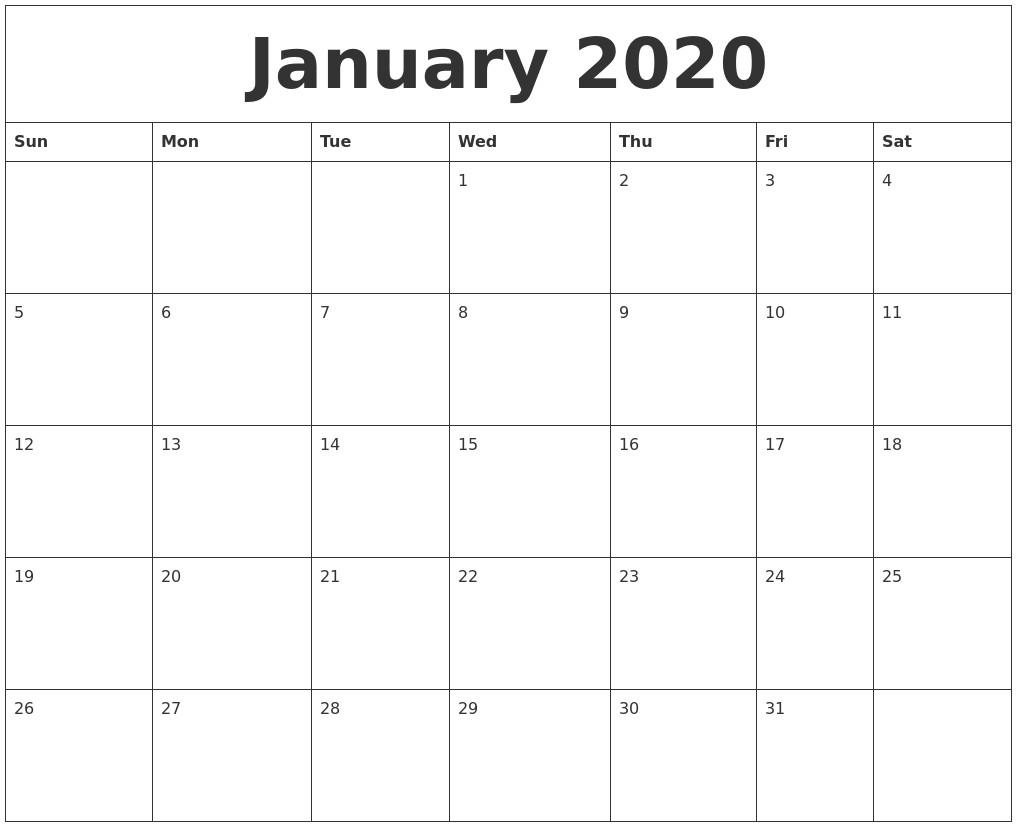 january 2020 printable calendar free