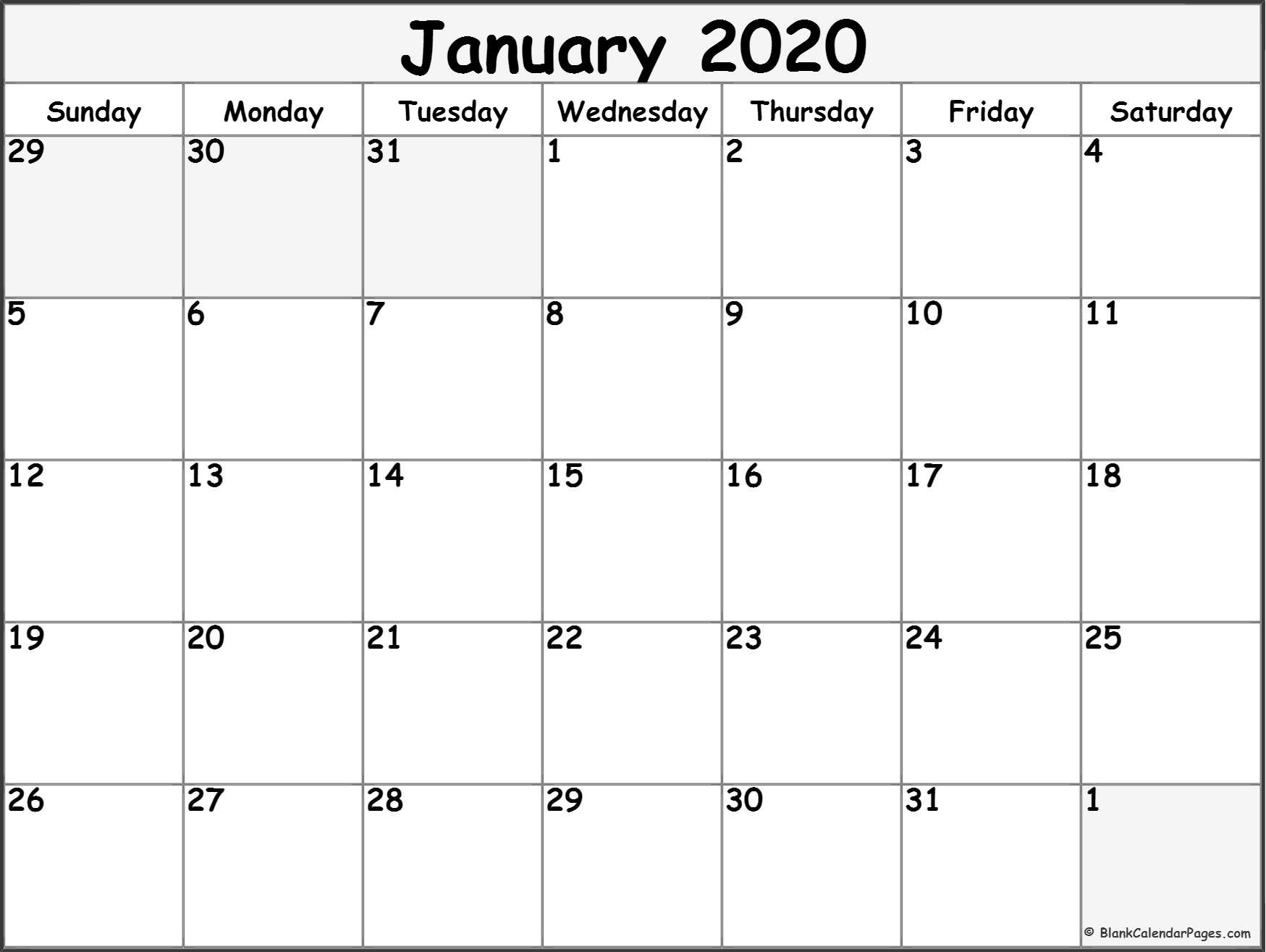 Blank Calendar Printable 2020 January 2020 Blank Calendar Collection