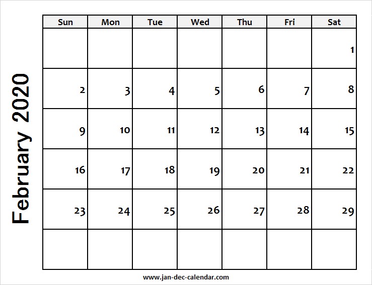 february calendar 2020