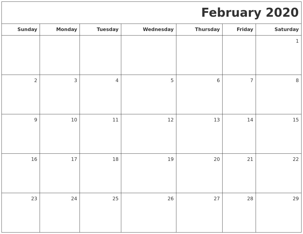 feb calendar 2020