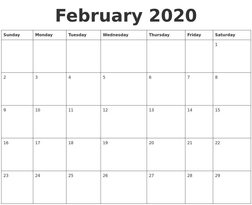 february 2020 blank calendar template