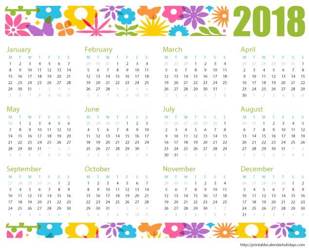 2018 calendar printable template