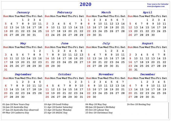 Unique Printable Calendar 2020 Australia | Free Printable Calendar Monthly