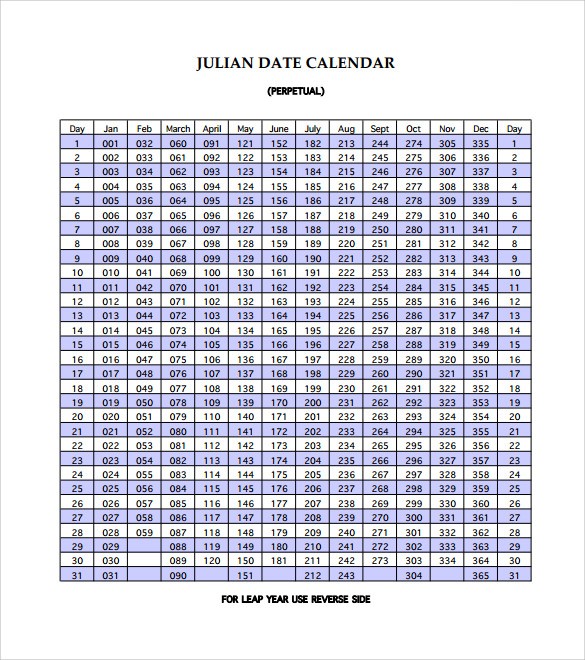 julian calendar template