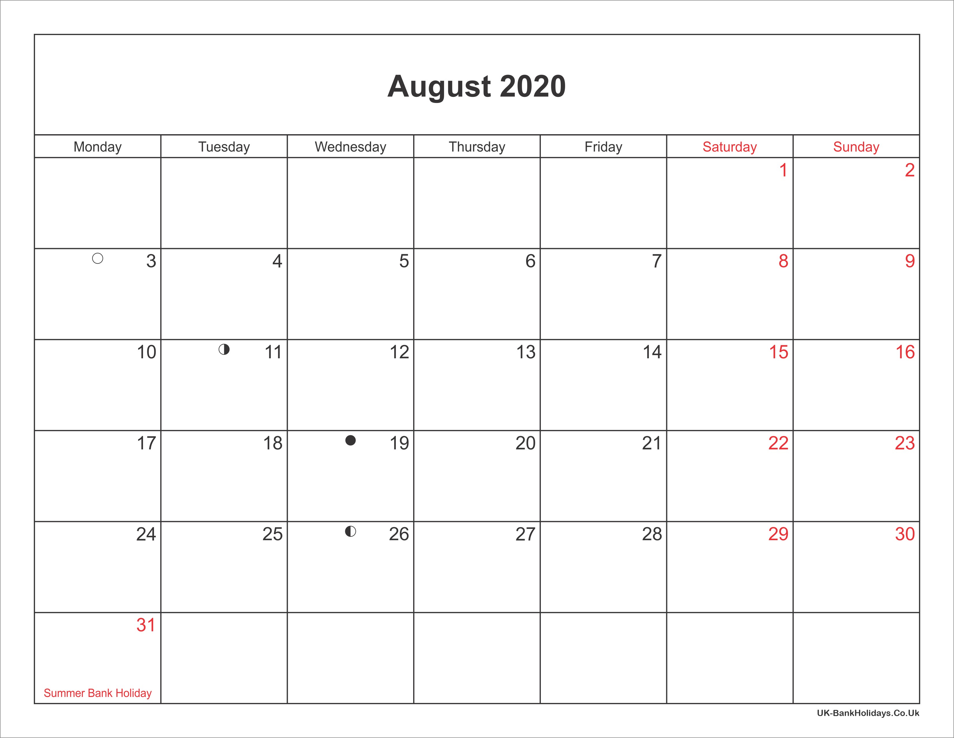 august 2020 calendar printable