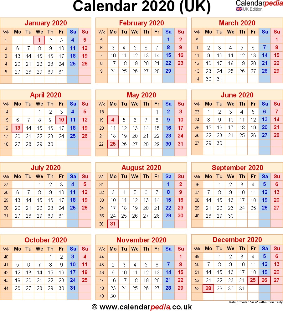 calendar 2020