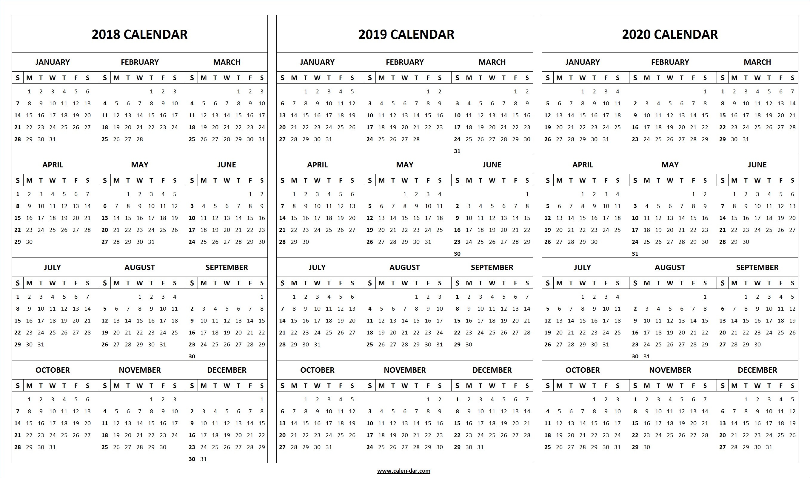 2018 2019 2020 calendar