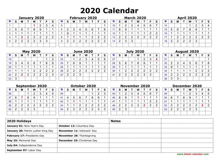 2020 Calendar with Bank Holidays Printable | Free Printable Calendar ...