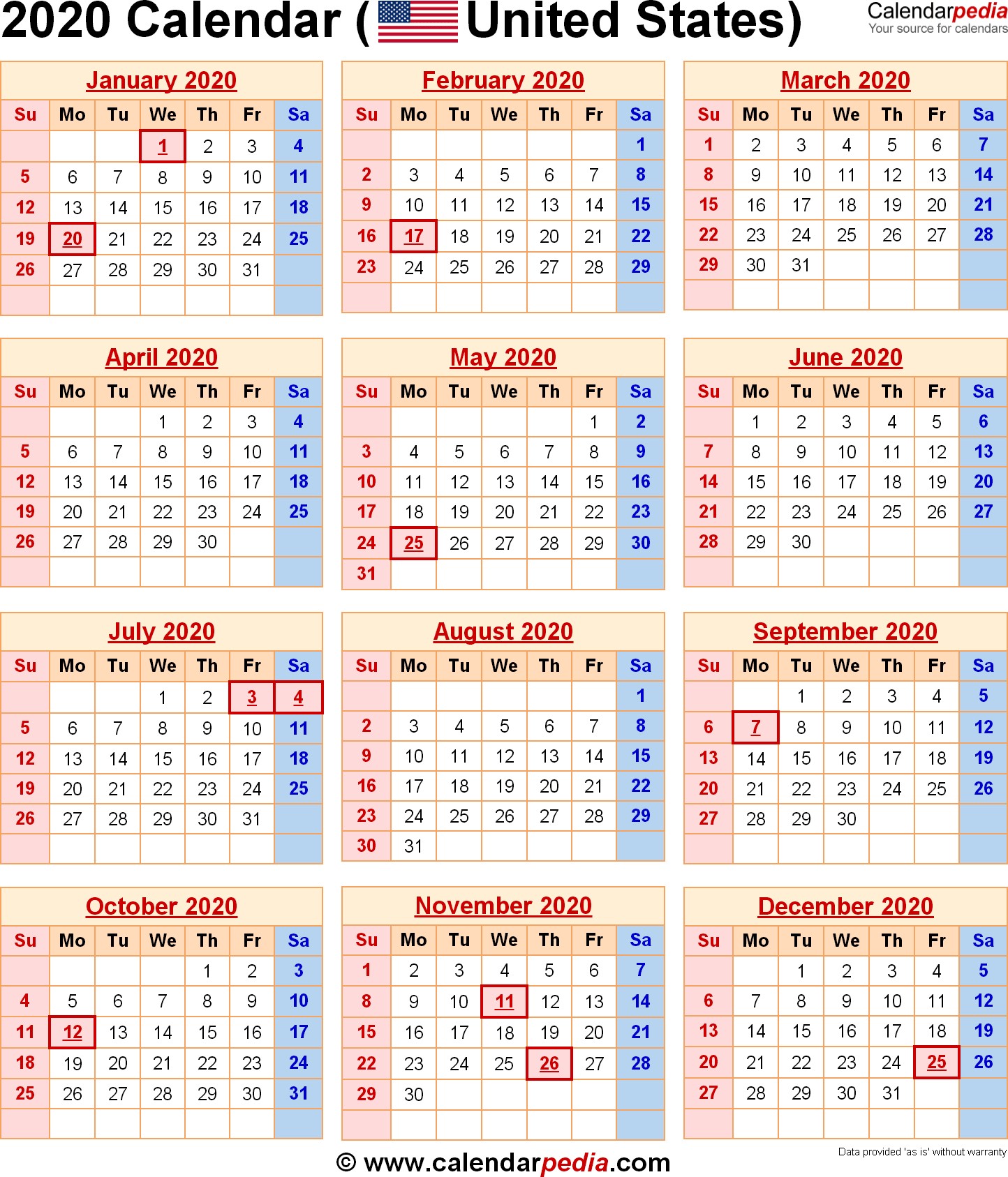 2020 calendar