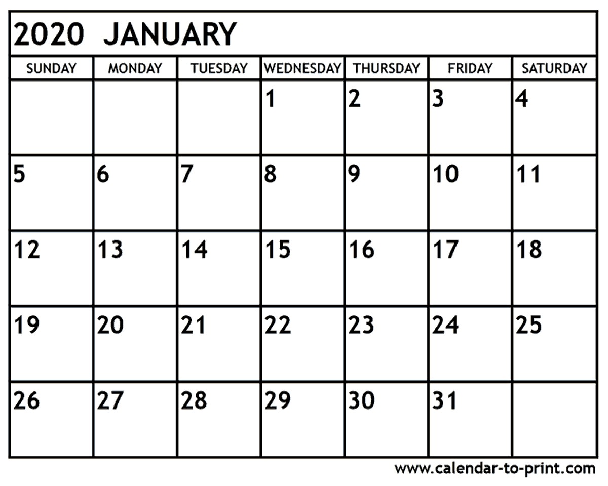 2020 Free Printable Monthly Calendar January 2020 Calendar Printable