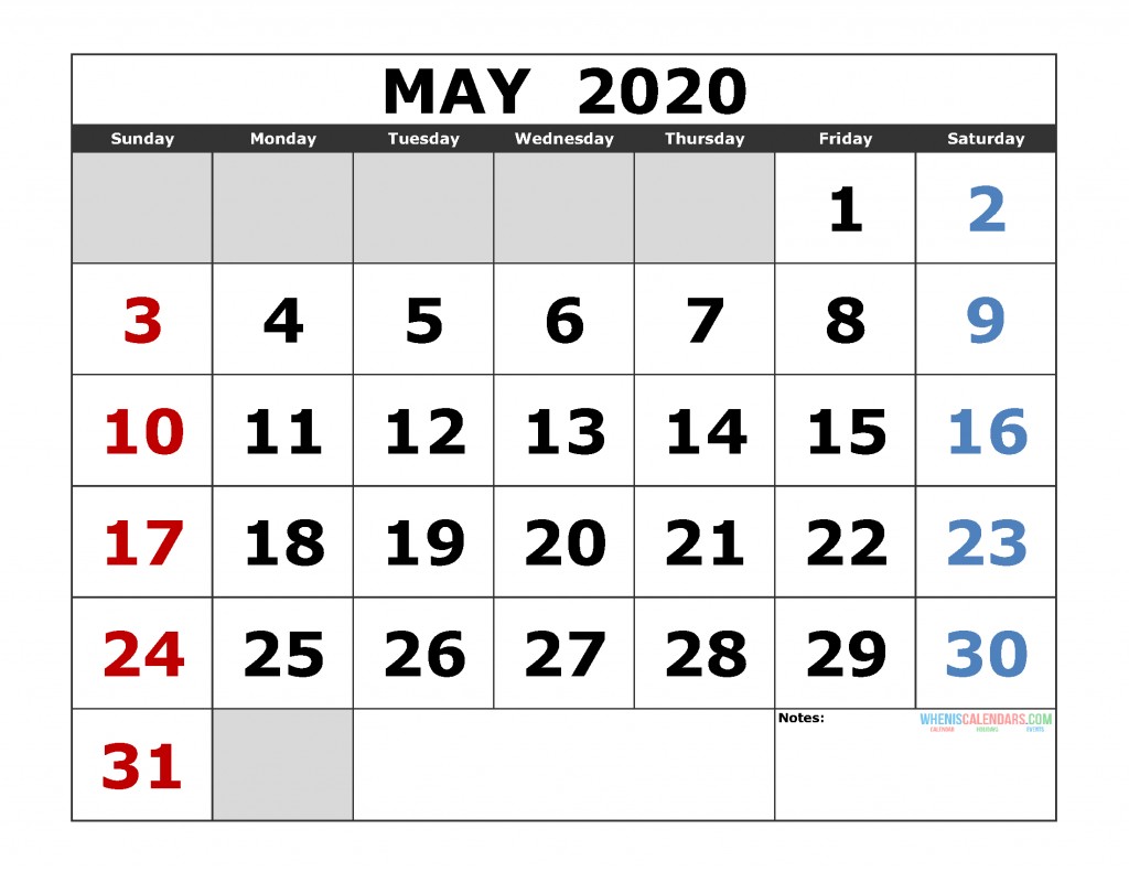 may 2020 printable calendar templates