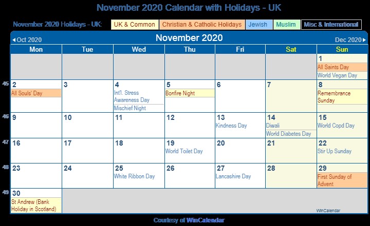 Printable Calendar November 2020