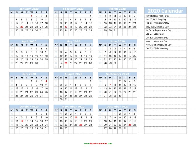 2020 Pdf Printable Calendar 