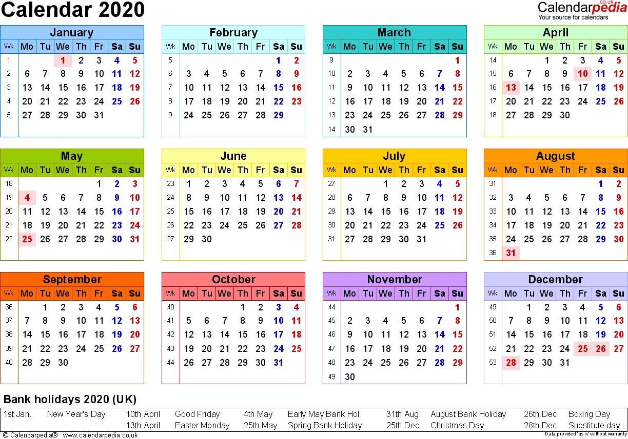 calendar 2020 excel templates