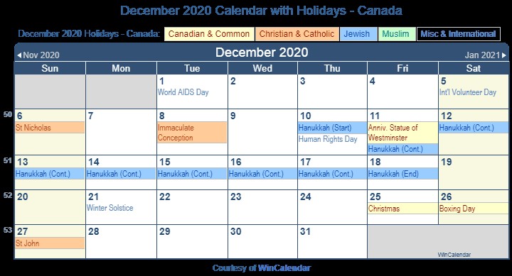 Printable Calendar December 2020