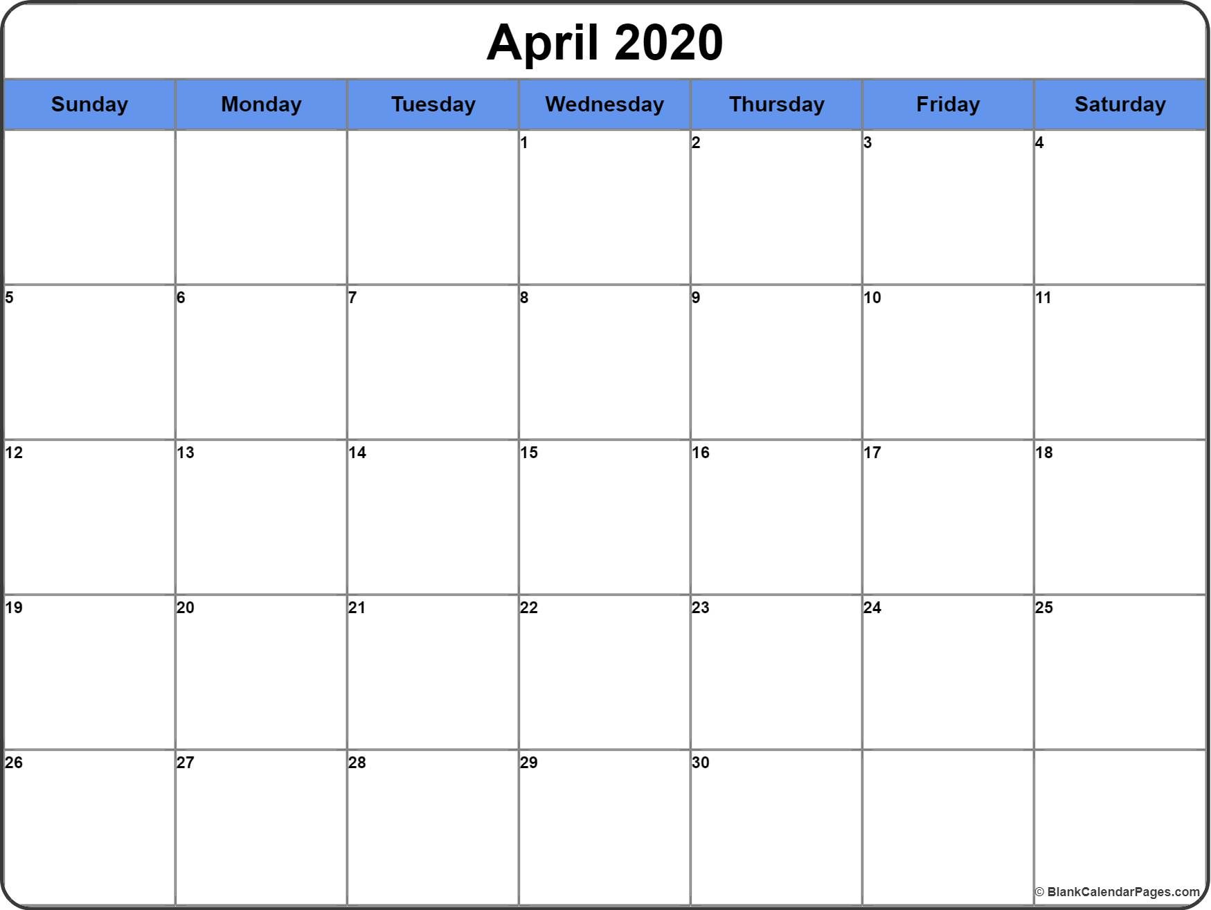 2020 Printable Monthly Calendars April 2020 Calendar