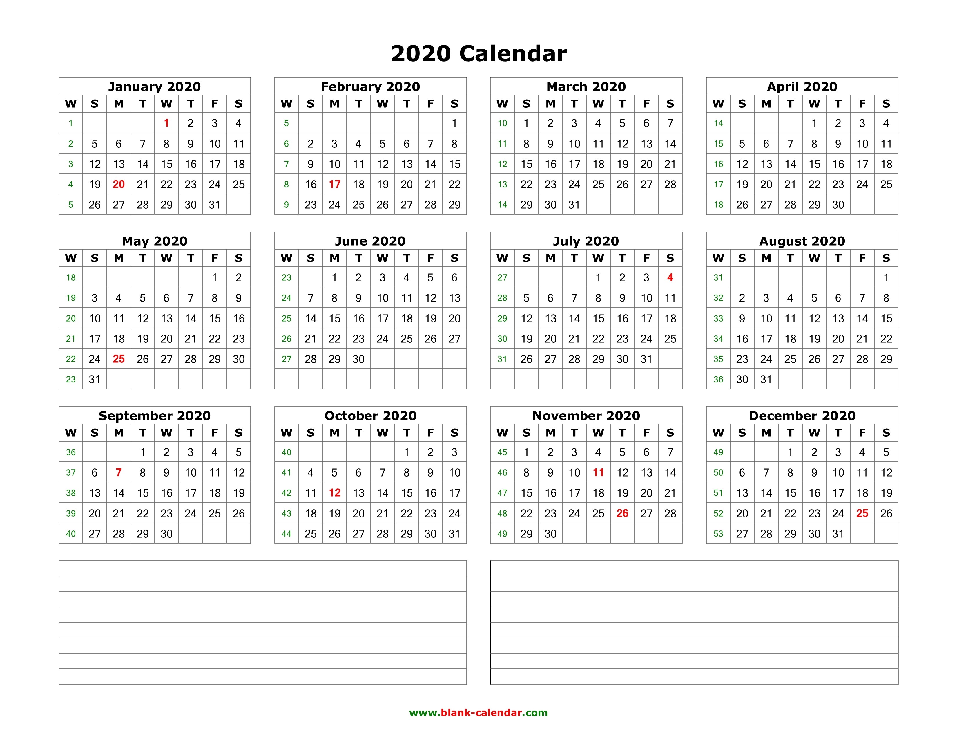 free printable calendar 2020 monthly