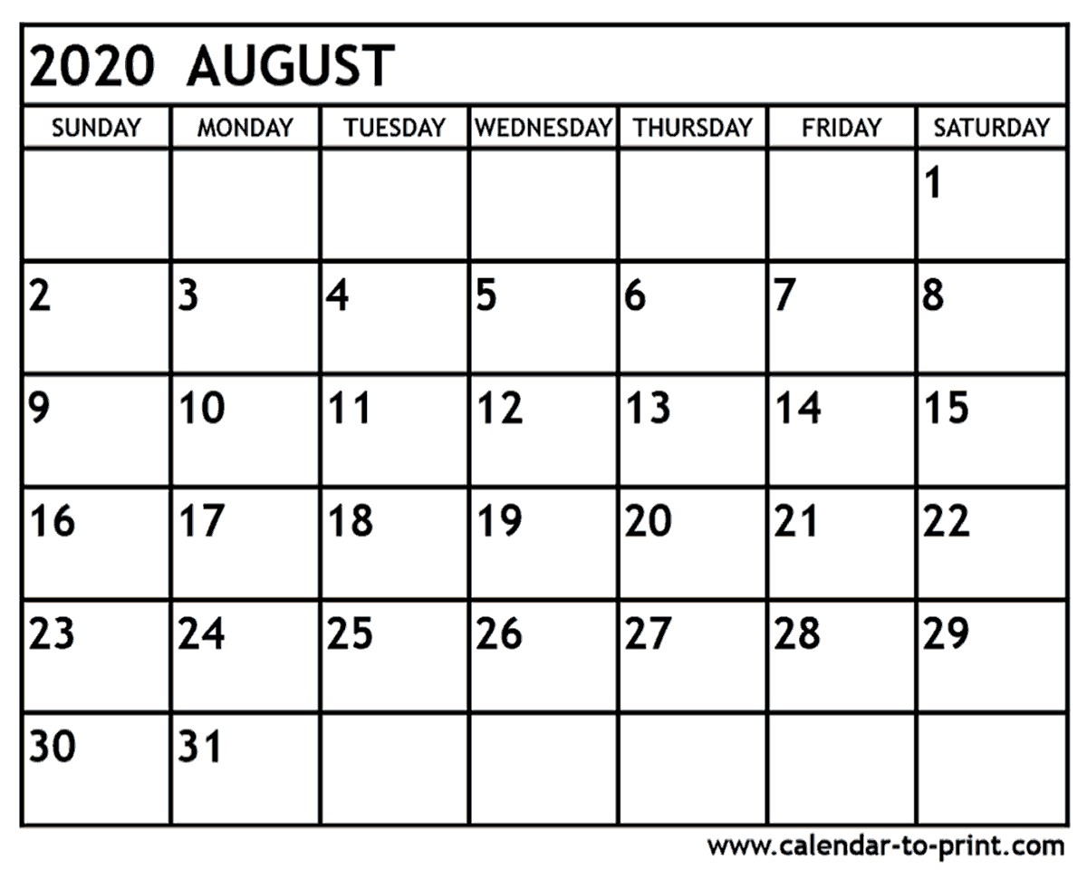 august 2020 calendar