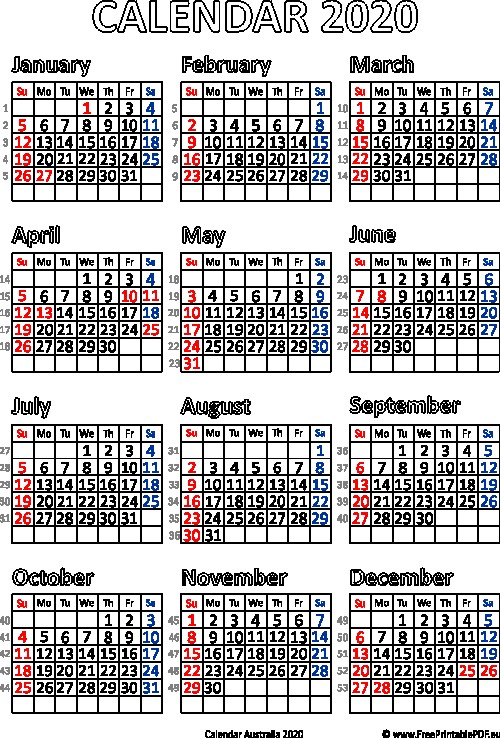 au 2020 calendar