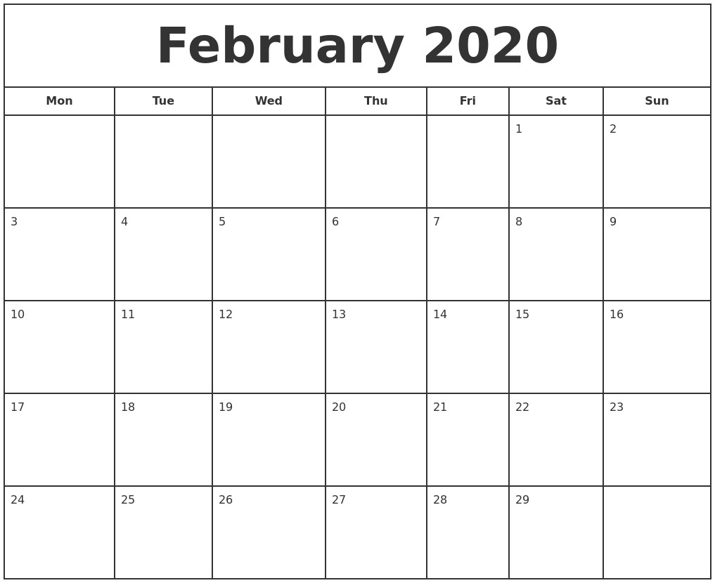 february 2020 print free calendar