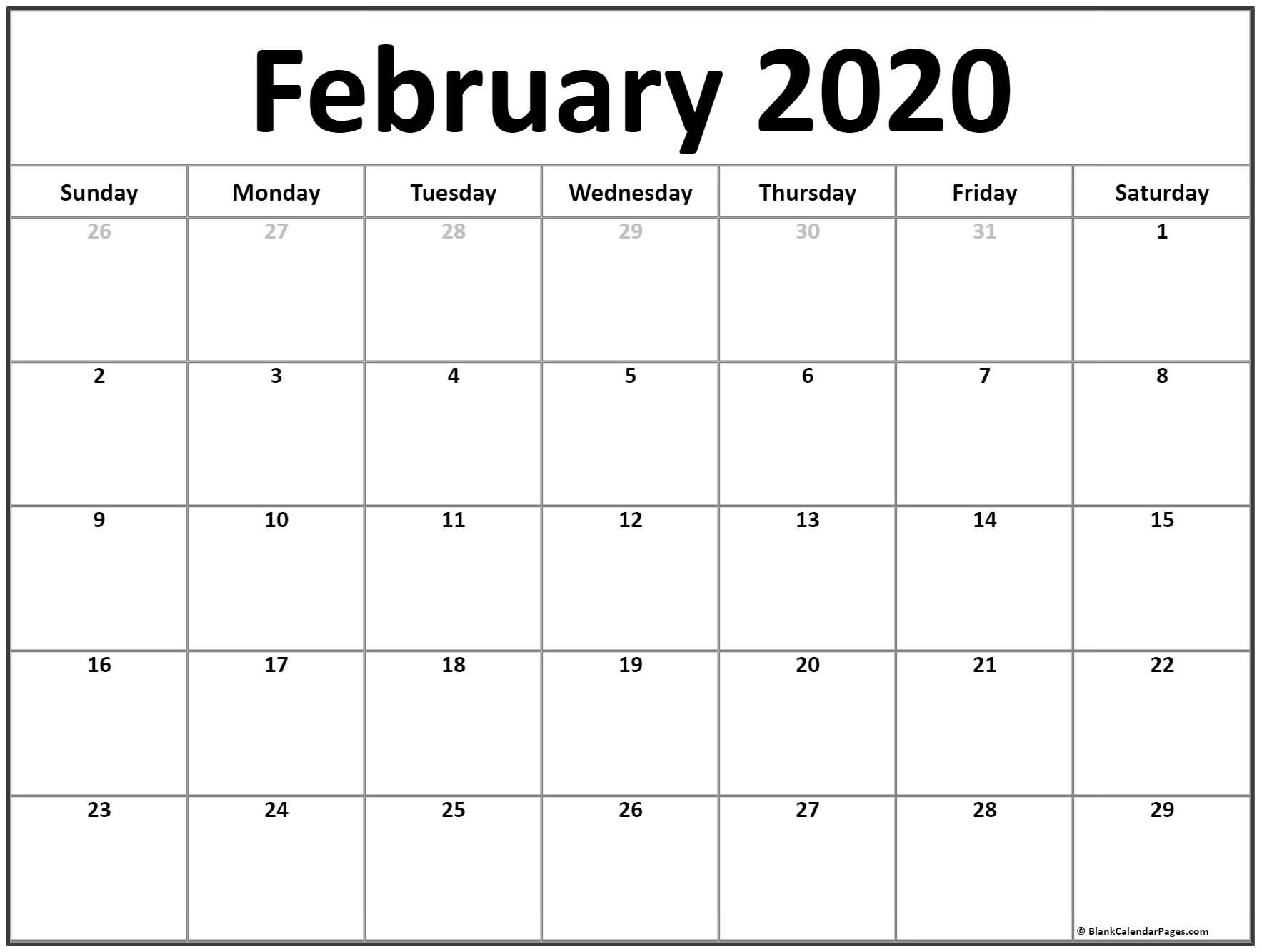 February Calendar 2020 Printable with Holidays February 2020 Calendar