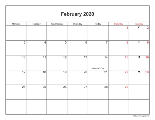 february 2020 calendar printable