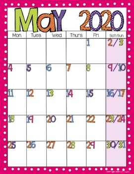 Editable FREE Bright Polka Dot Monthly Calendars 2019 2020