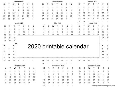 free 2020 printable calendar template