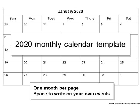 free 2020 printable calendar template sunday start