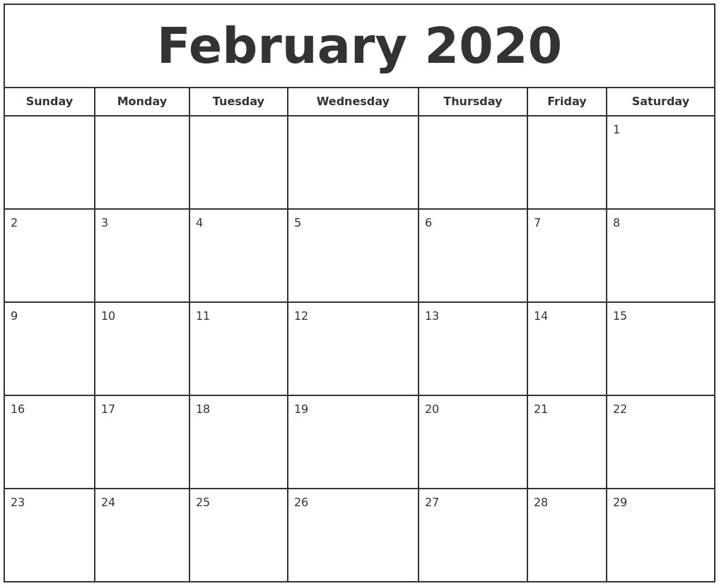 february 2020 print free calendar