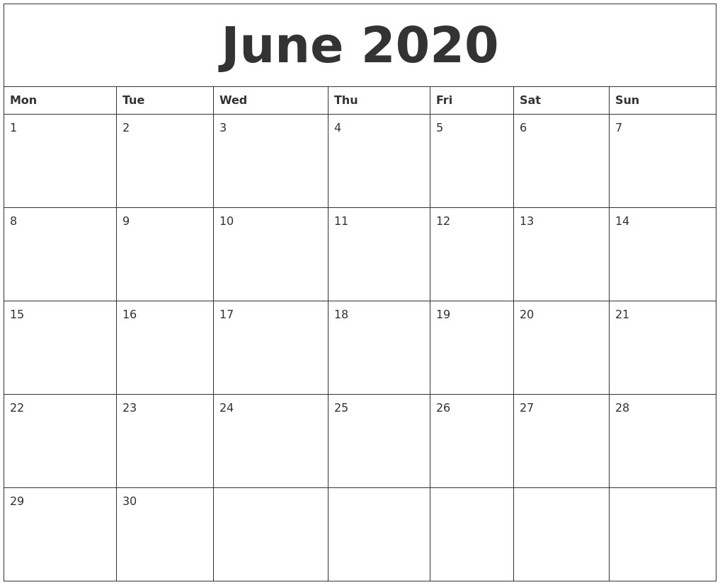 june 2020 calendar