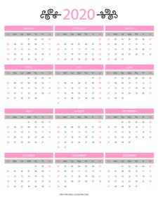 12 month colorful calendar for 2020