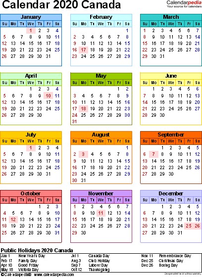 canada calendar 2020 pdf templates