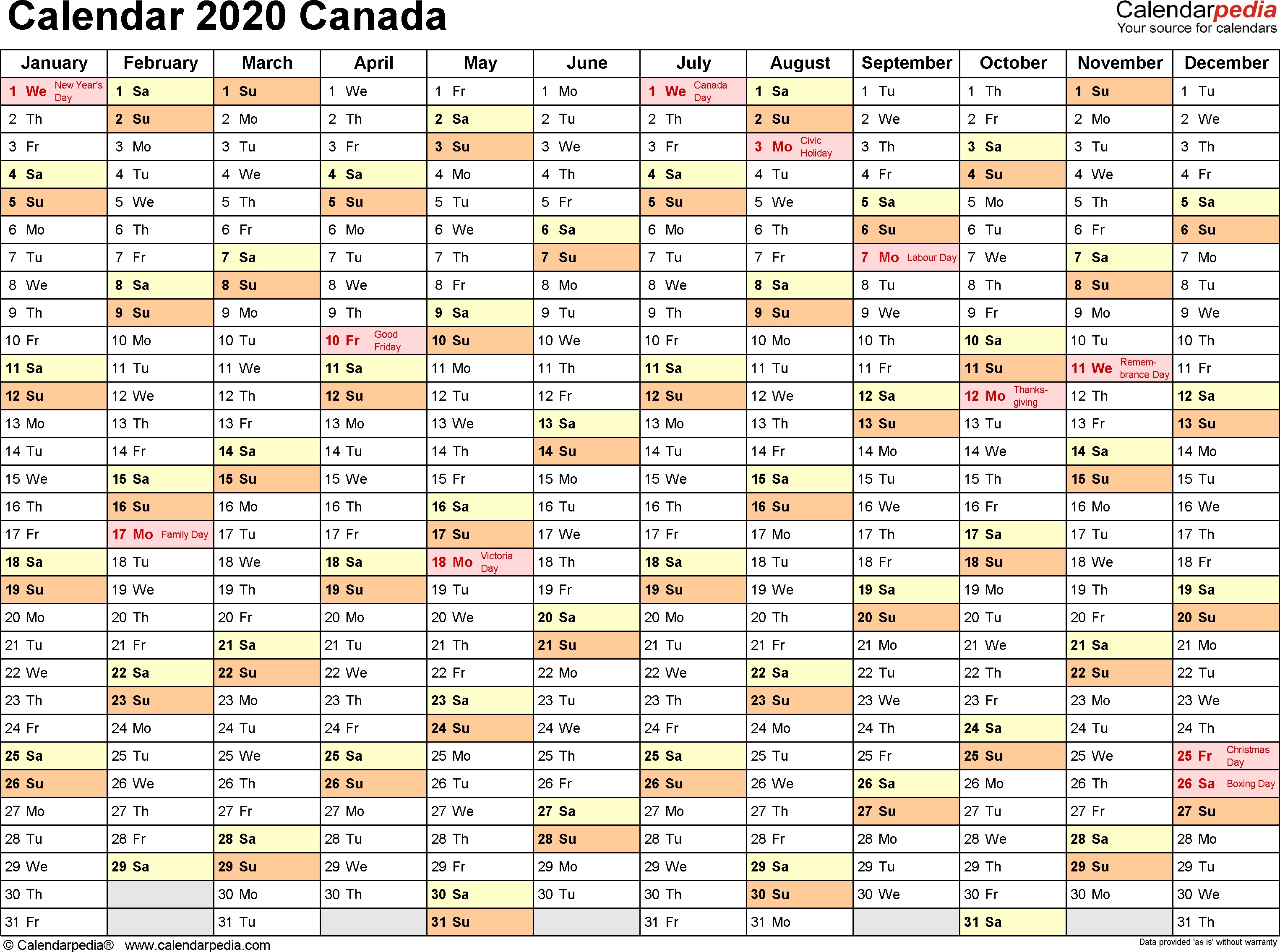 canada calendar 2020 pdf templates