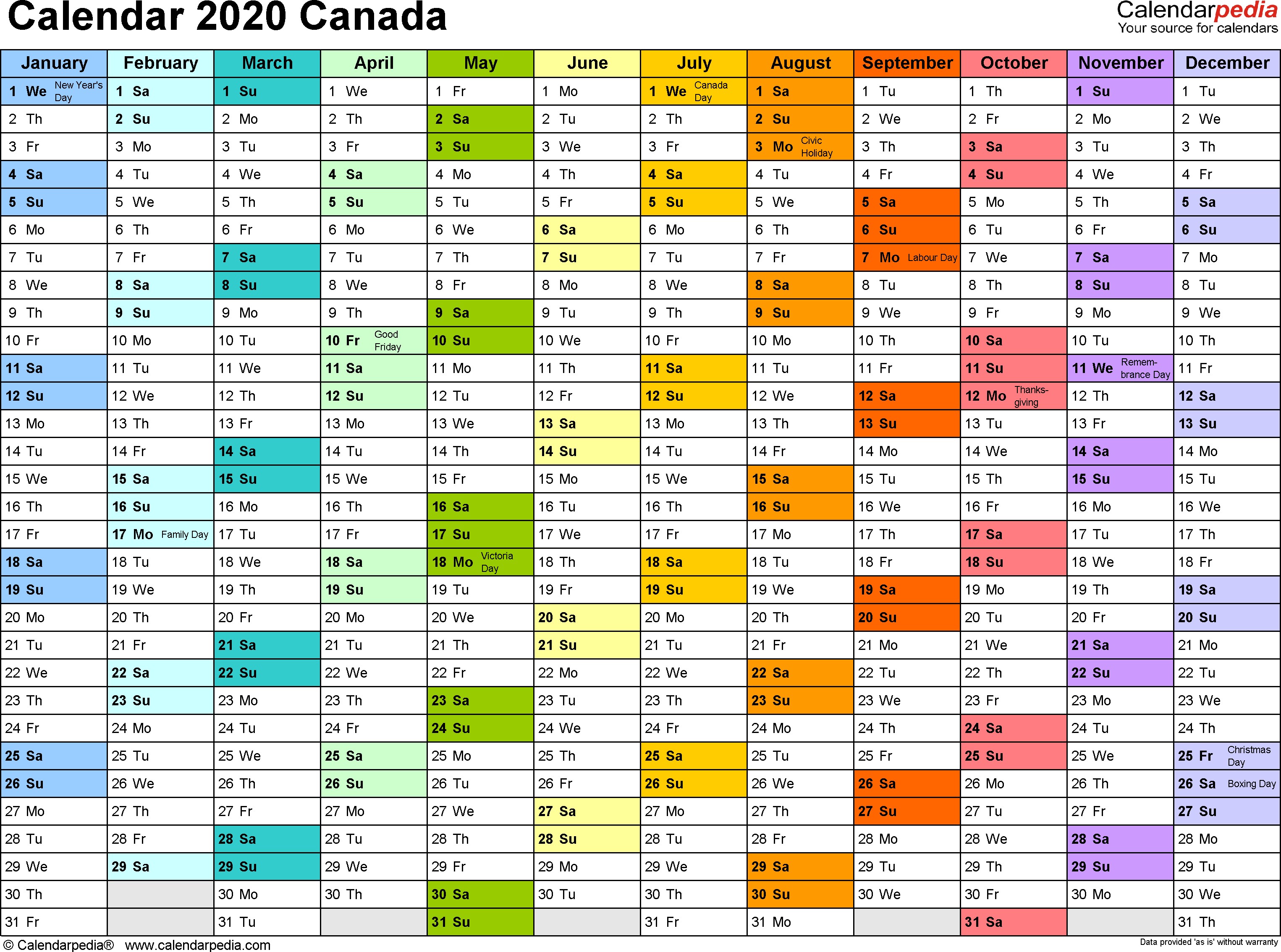 canada calendar 2020 pdf templates