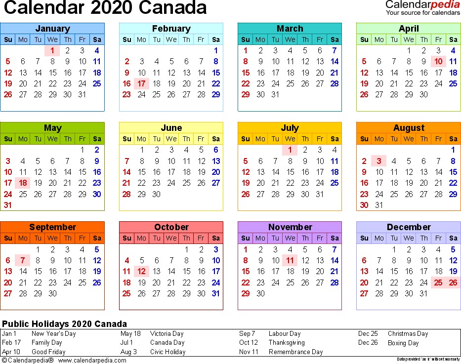 canada calendar 2020 pdf templates