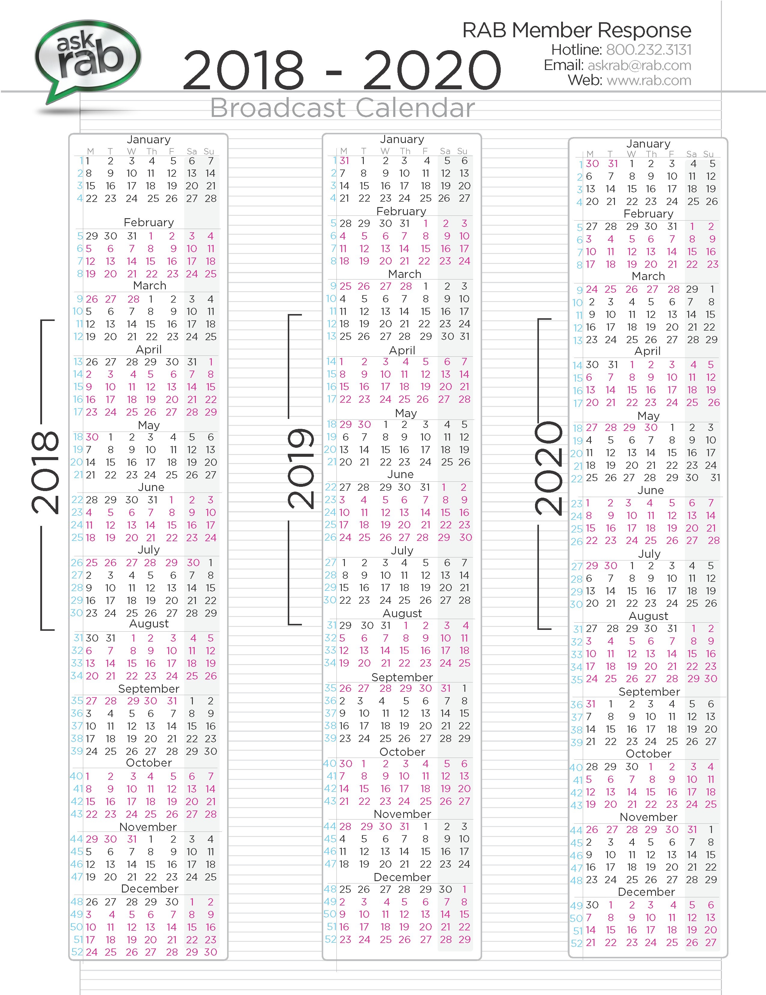 Printable Calendar 2020-15 Broadcast Calendars Rab 13 Broadcast Calendar 2018